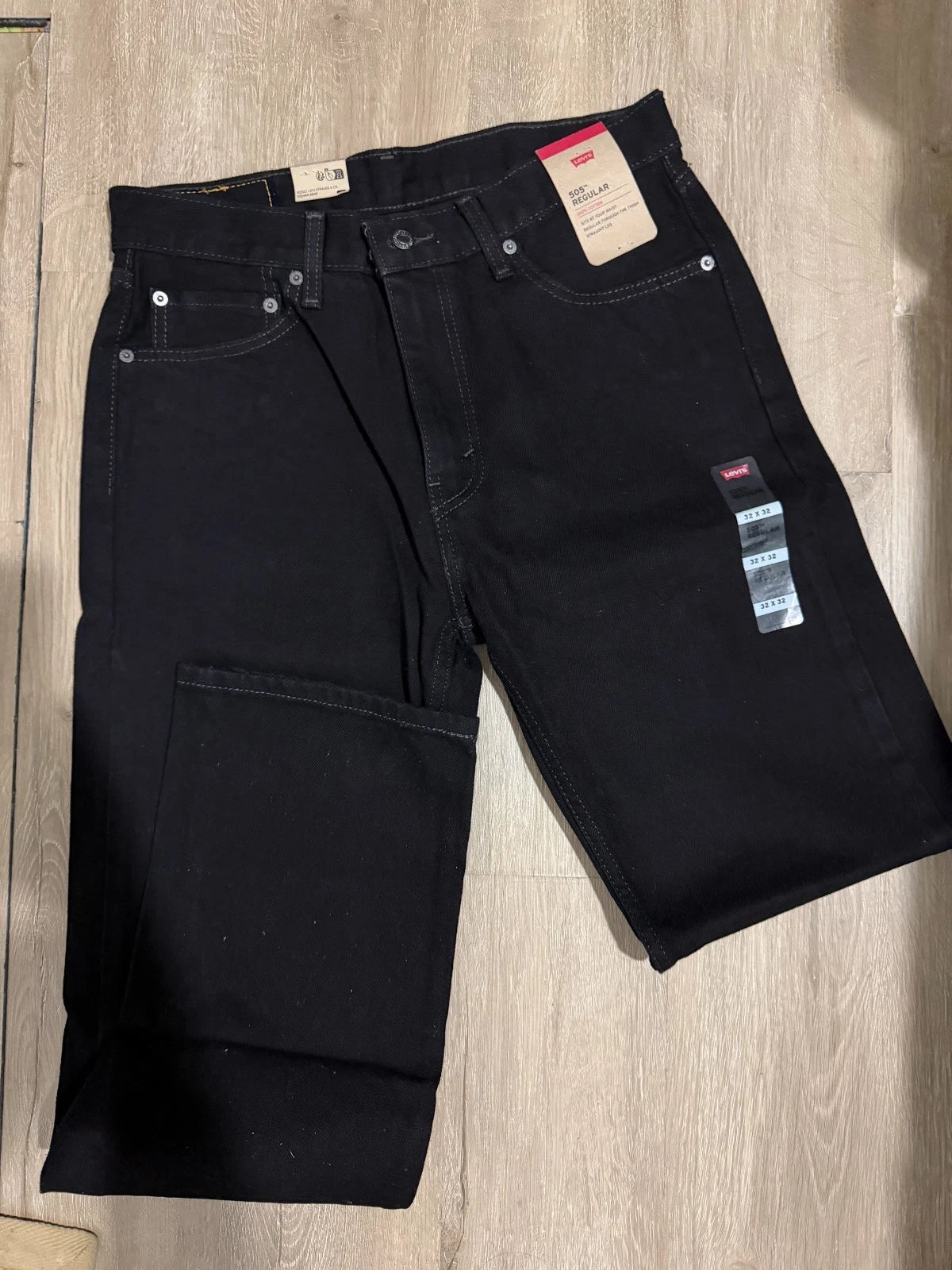 LEVIS STRAUSS 505 MEN BLACK REGULAR FIT JEANS PANTS COTTON