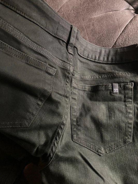 Joe's Jeans. Skinny Denim Pants. Dark Green waxy stretch denim