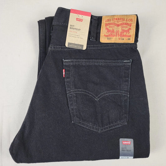Levi's 517 Jeans Mens Bootcut Black Denim Non-Stretch Zip