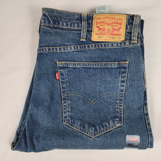 Levi's 516 Jeans Mens Straight Fit Blue Denim Stretch Zip Fly