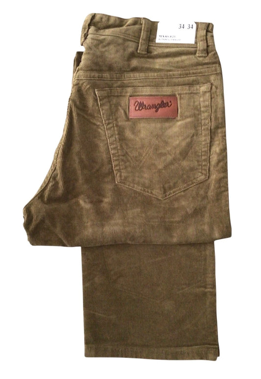 MENS WRANGLER TEXAS REGULAR FIT CORD PANTS / CORDUROY JEANS ZIP FLY - KANGAROO
