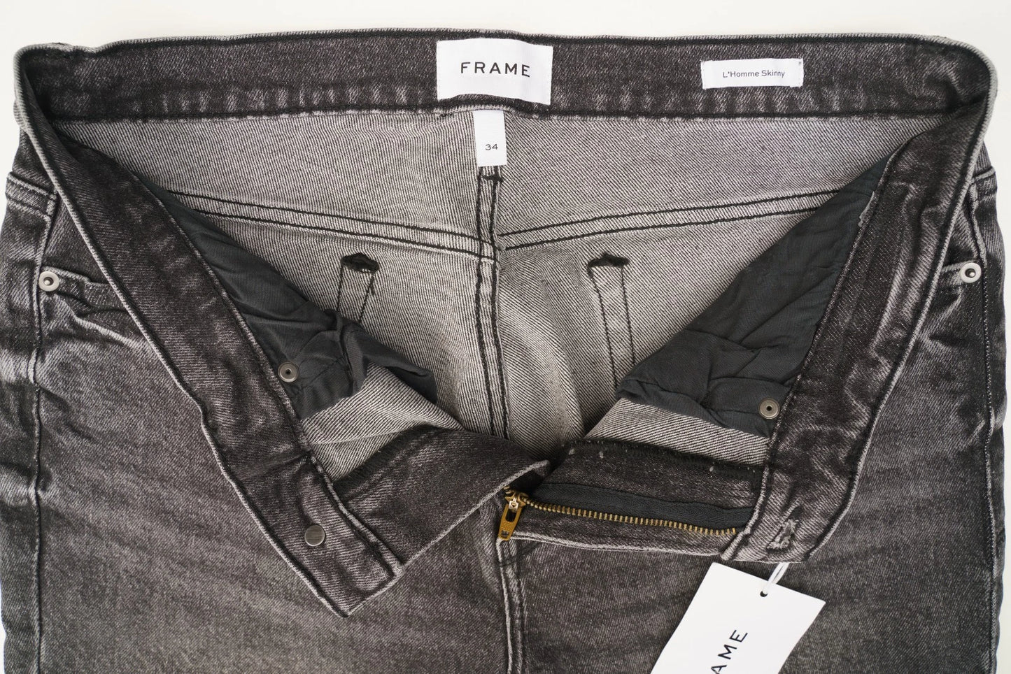 FRAME L'Homme Skinny Gray Jeans Slim Faded Stretch Denim Cotton Mid-Rise