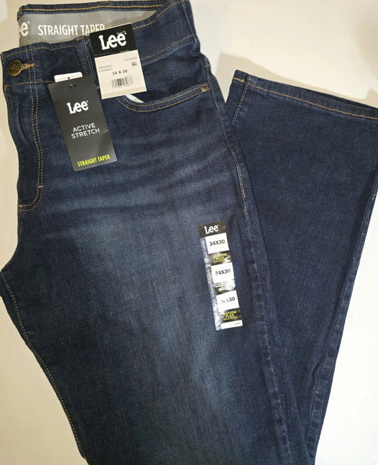 Lee Mens Active Stretch Straight Taper Dark Wash Blue Jeans